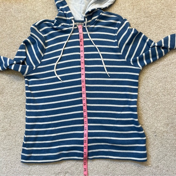 LL Bean Sweater Womens Large Petite Blue White Stripes Hood Cardigan Zip Knit - Picture 7 of 9